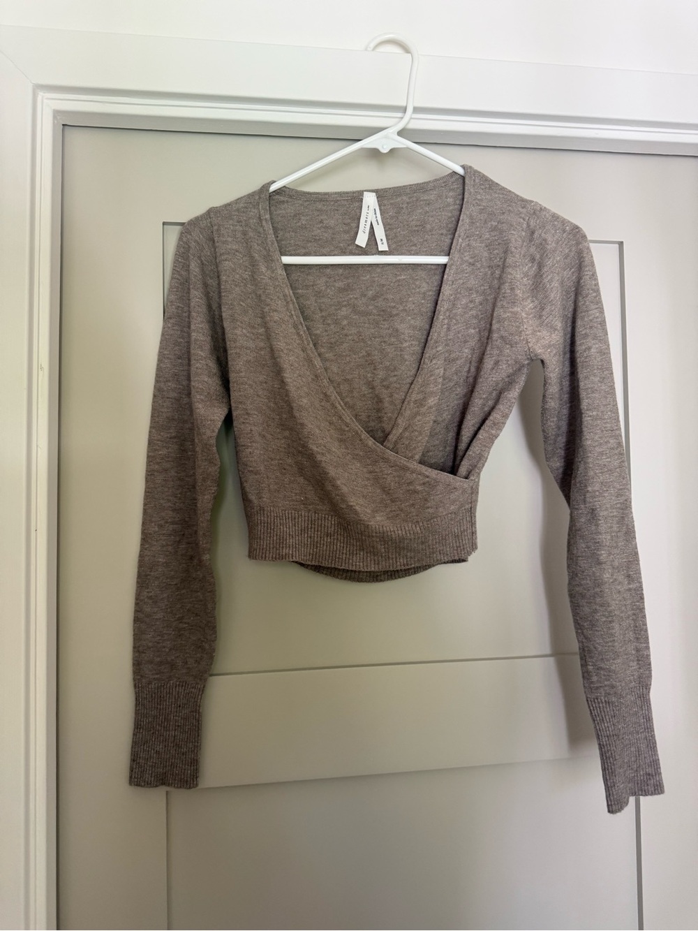 Dreamers Taupe V-Neck Wrap Crop Sweater